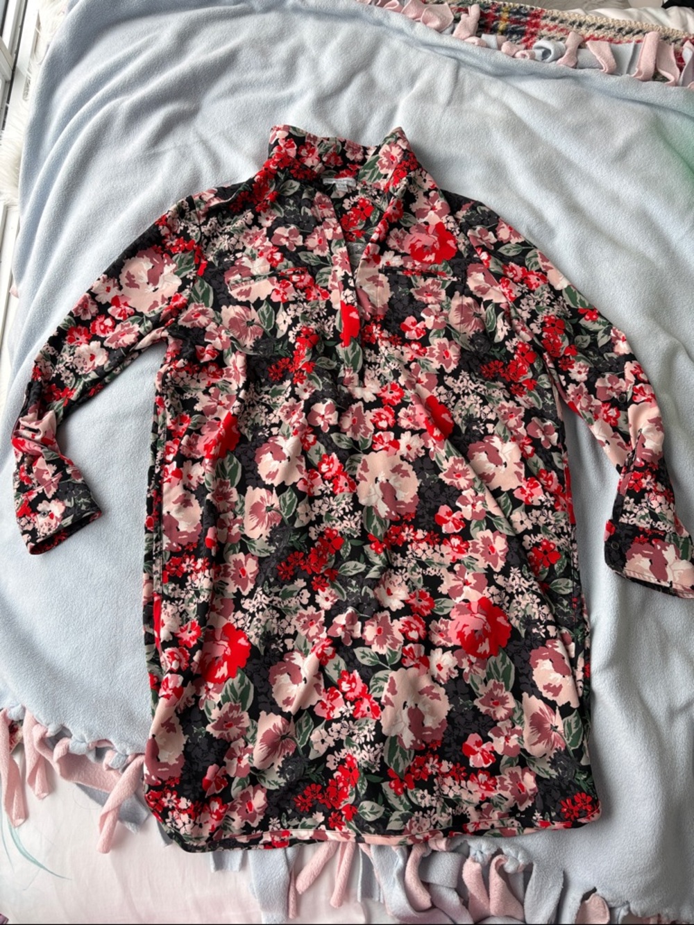 Carolina Belle Black Floral Midi Dress with Red and Pink Blooms